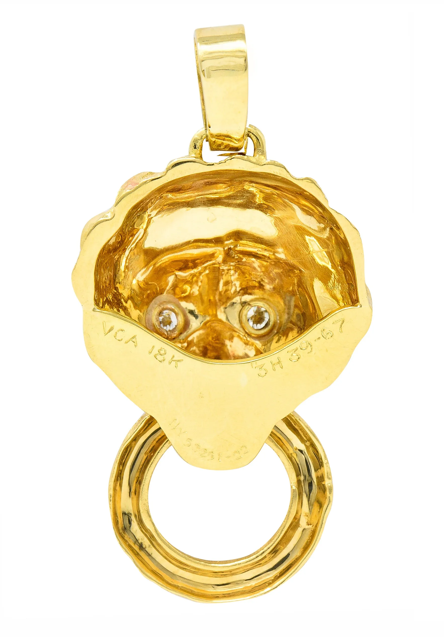 Van Cleef & Arpels 1970's Diamond 18 Karat Yellow Gold Barquerolles Lion Door Knocker Pendant