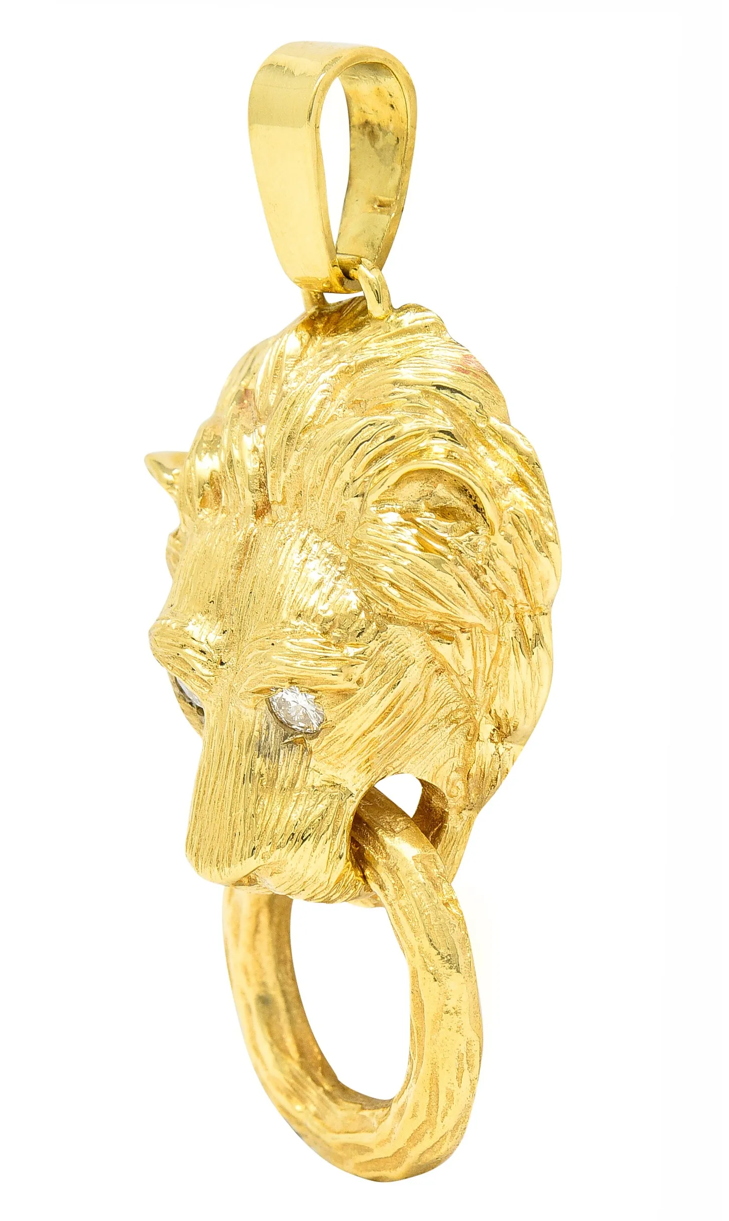 Van Cleef & Arpels 1970's Diamond 18 Karat Yellow Gold Barquerolles Lion Door Knocker Pendant