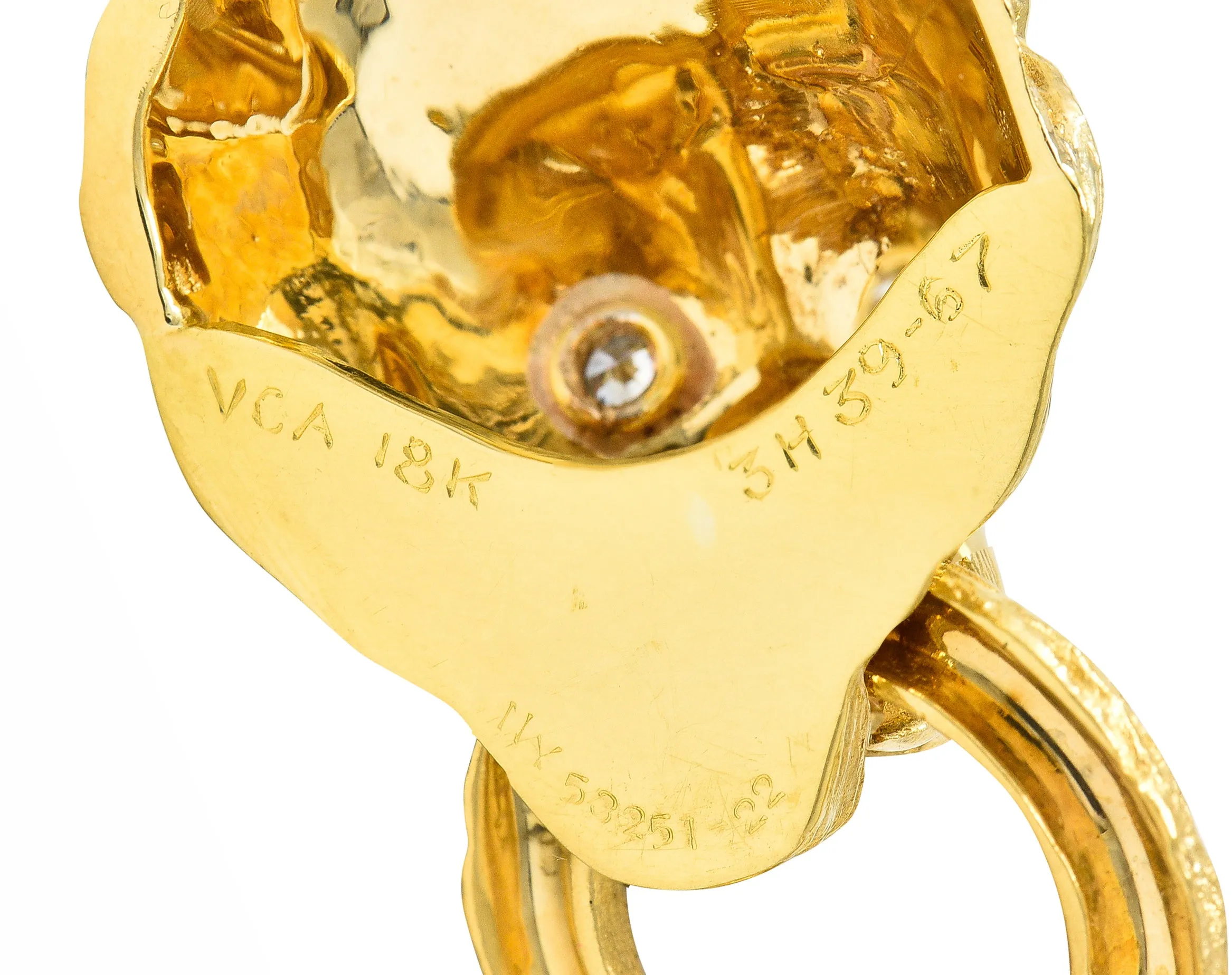 Van Cleef & Arpels 1970's Diamond 18 Karat Yellow Gold Barquerolles Lion Door Knocker Pendant