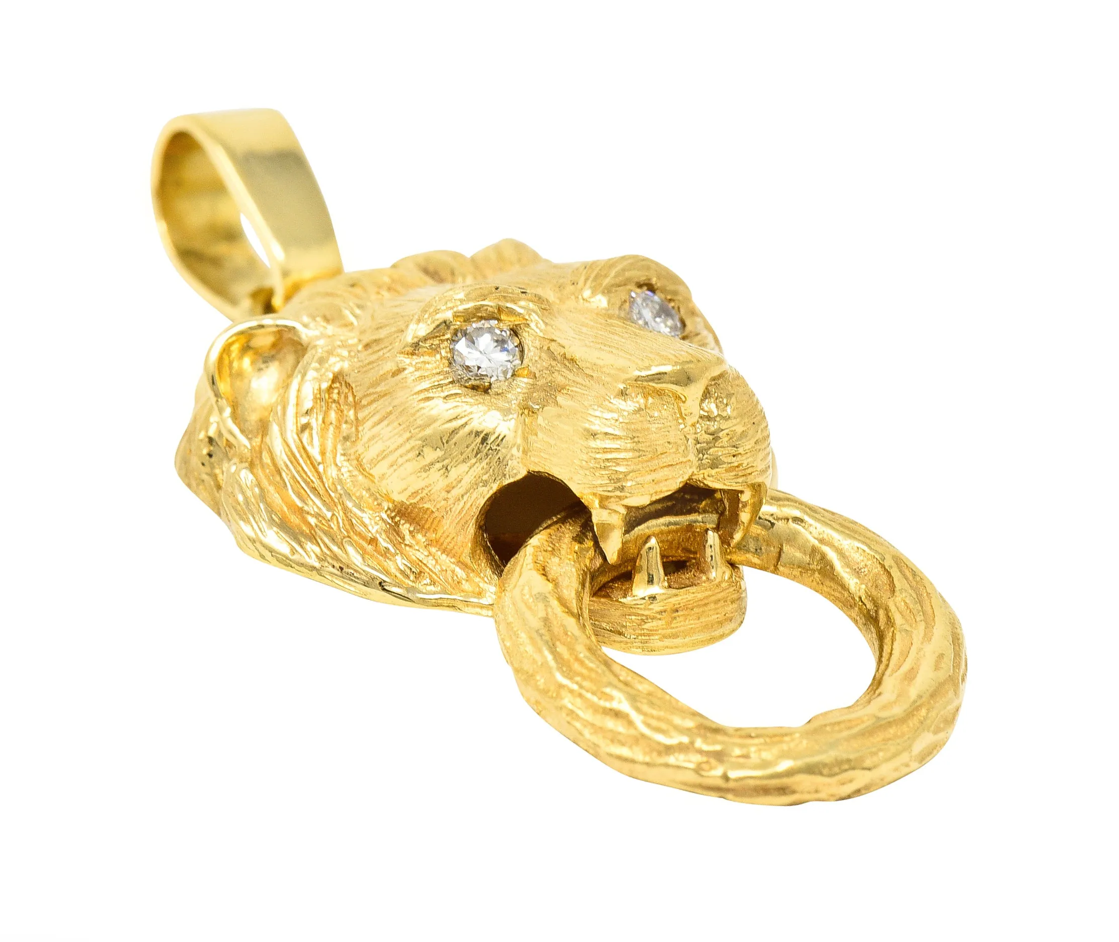 Van Cleef & Arpels 1970's Diamond 18 Karat Yellow Gold Barquerolles Lion Door Knocker Pendant