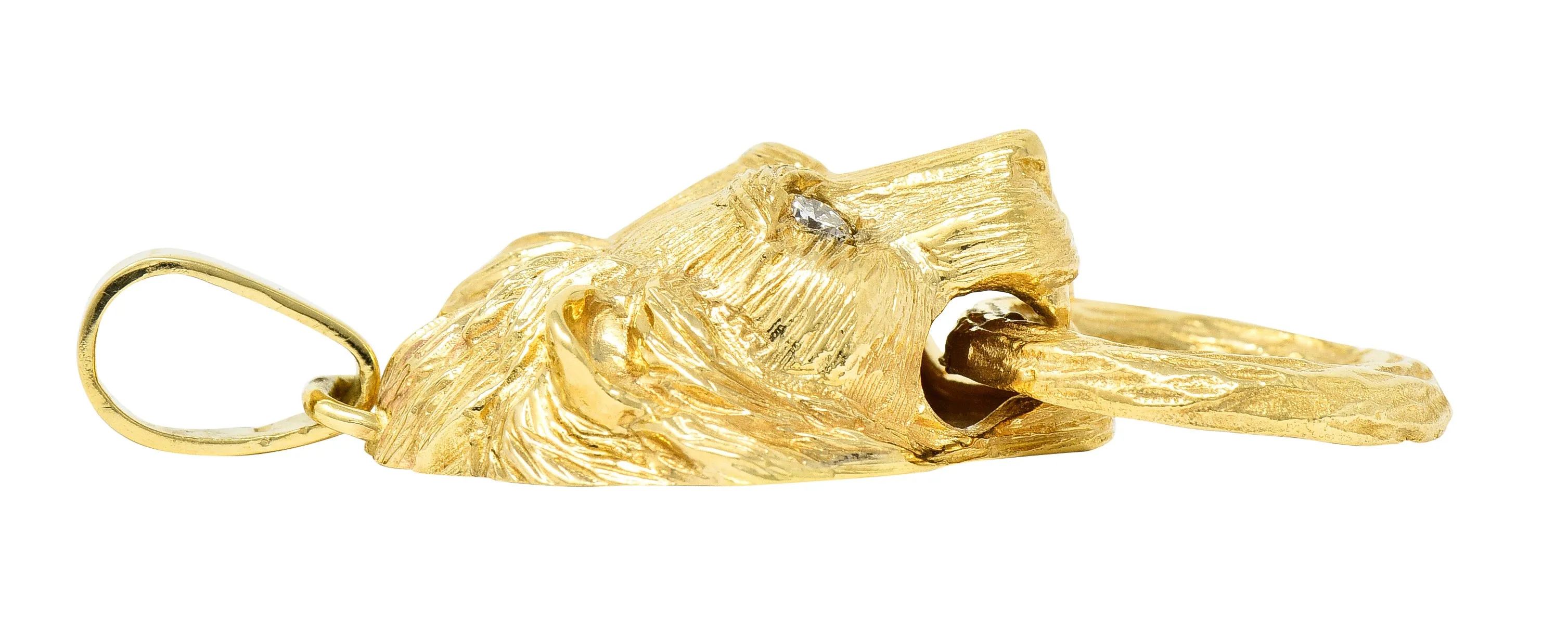 Van Cleef & Arpels 1970's Diamond 18 Karat Yellow Gold Barquerolles Lion Door Knocker Pendant