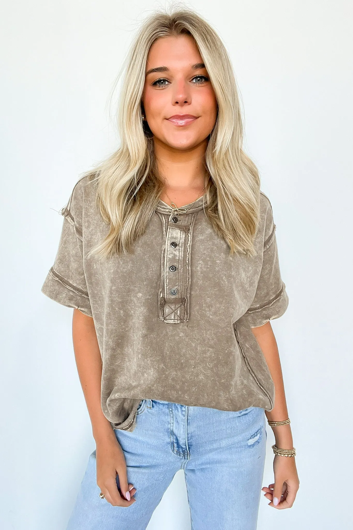 Verity Raw Edge Henley Button Top - BACK IN STOCK