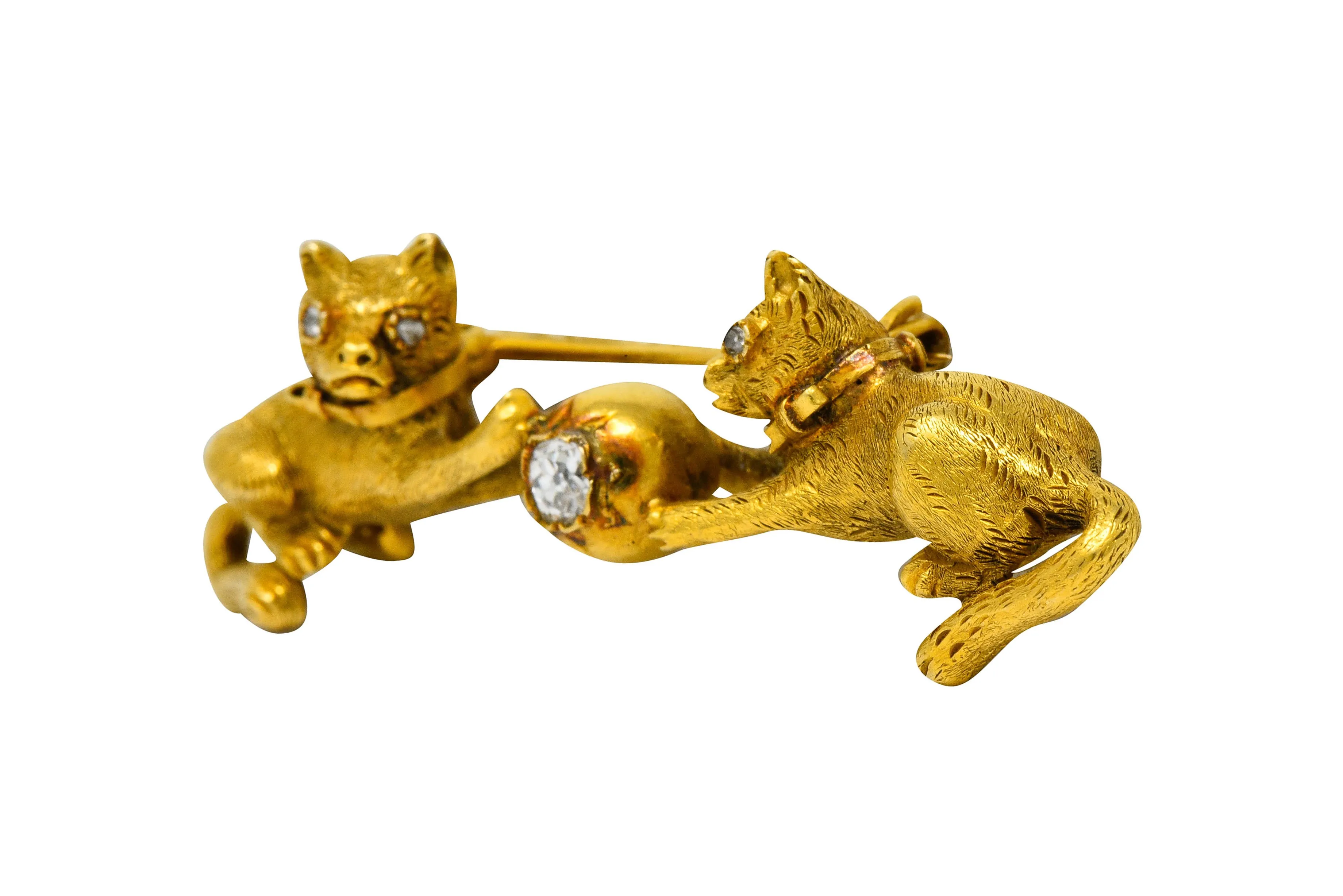 Victorian Diamond 18 Karat Yellow Gold Kitten Cat Bar Brooch