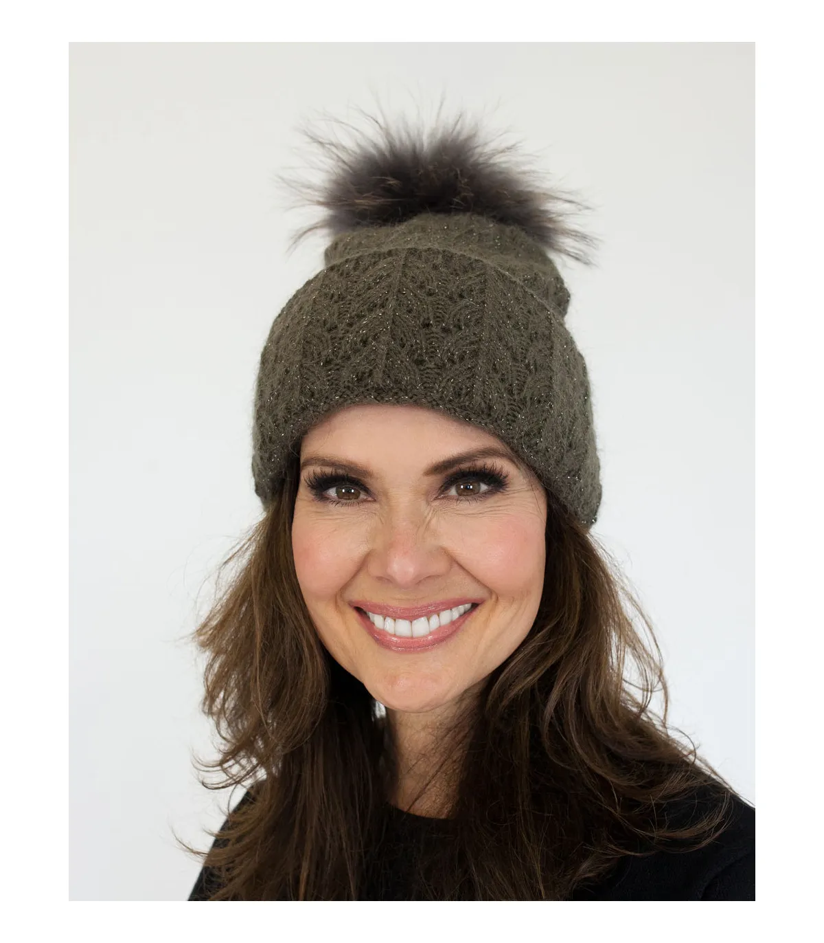 Vida Knit Beanie with Finn Raccoon Fur Pom Pom in Grey at FurHatWorld.com