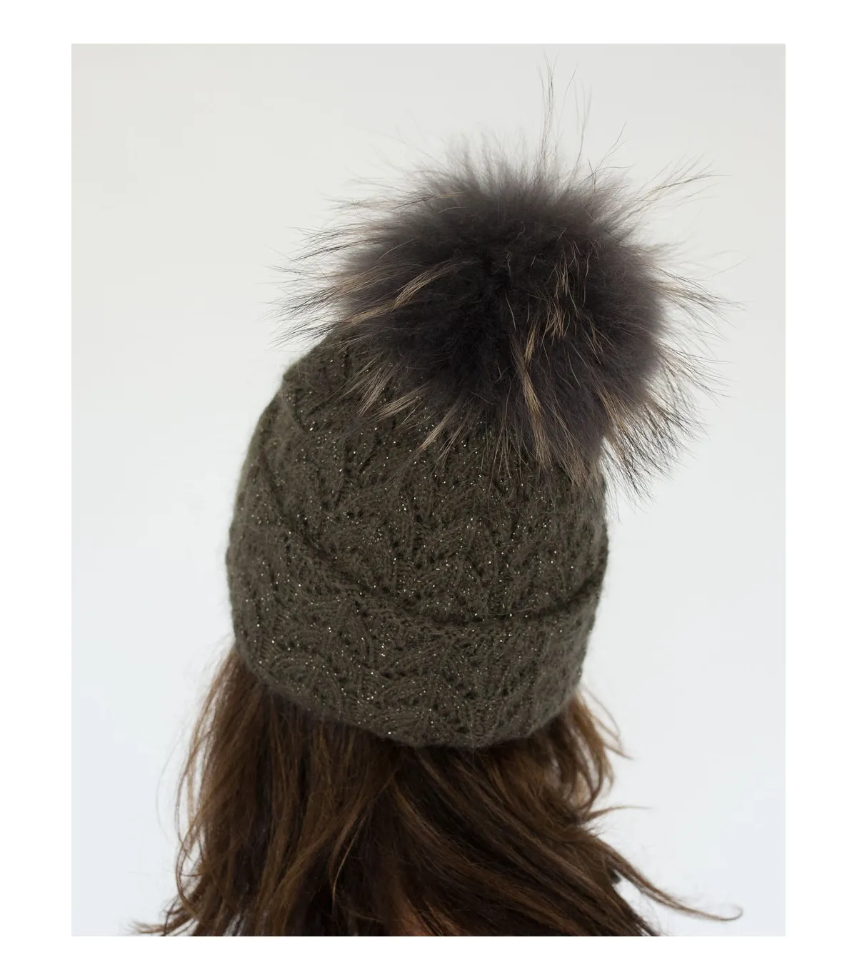 Vida Knit Beanie with Finn Raccoon Fur Pom Pom in Grey at FurHatWorld.com