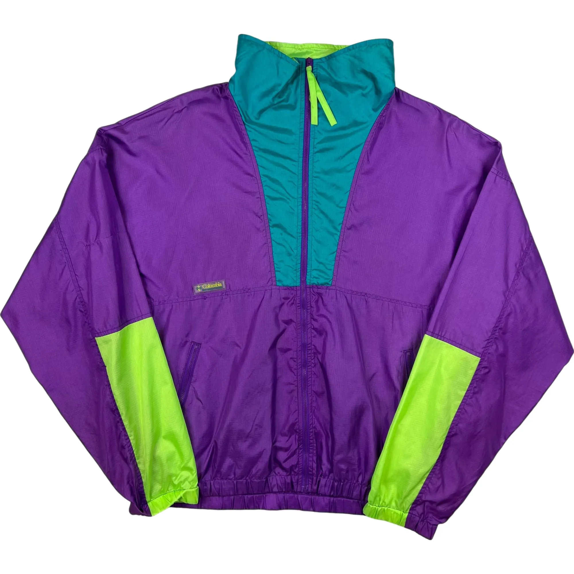 Vintage 90's Columbia Colourblock Windbreaker Jacket Purple Green