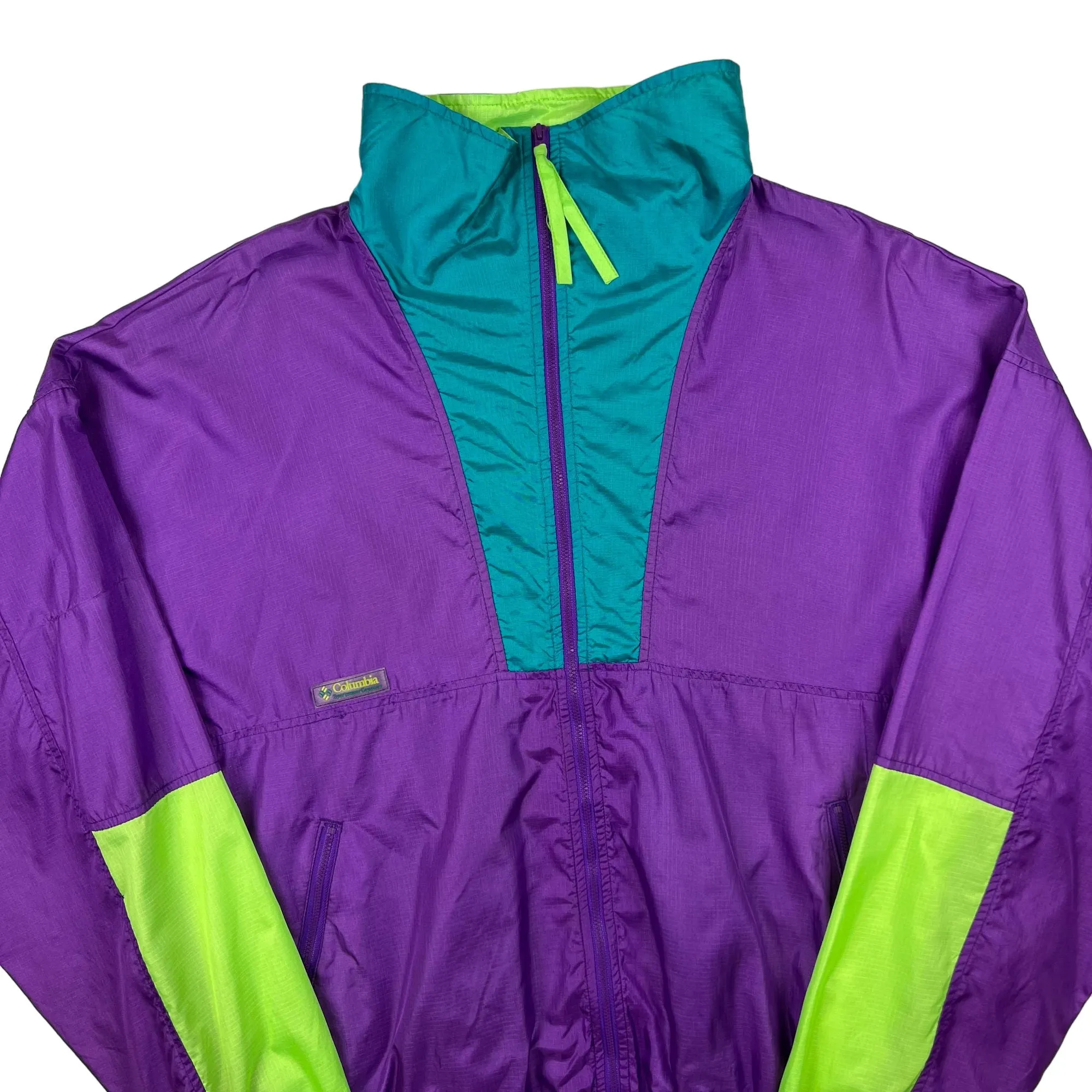 Vintage 90's Columbia Colourblock Windbreaker Jacket Purple Green