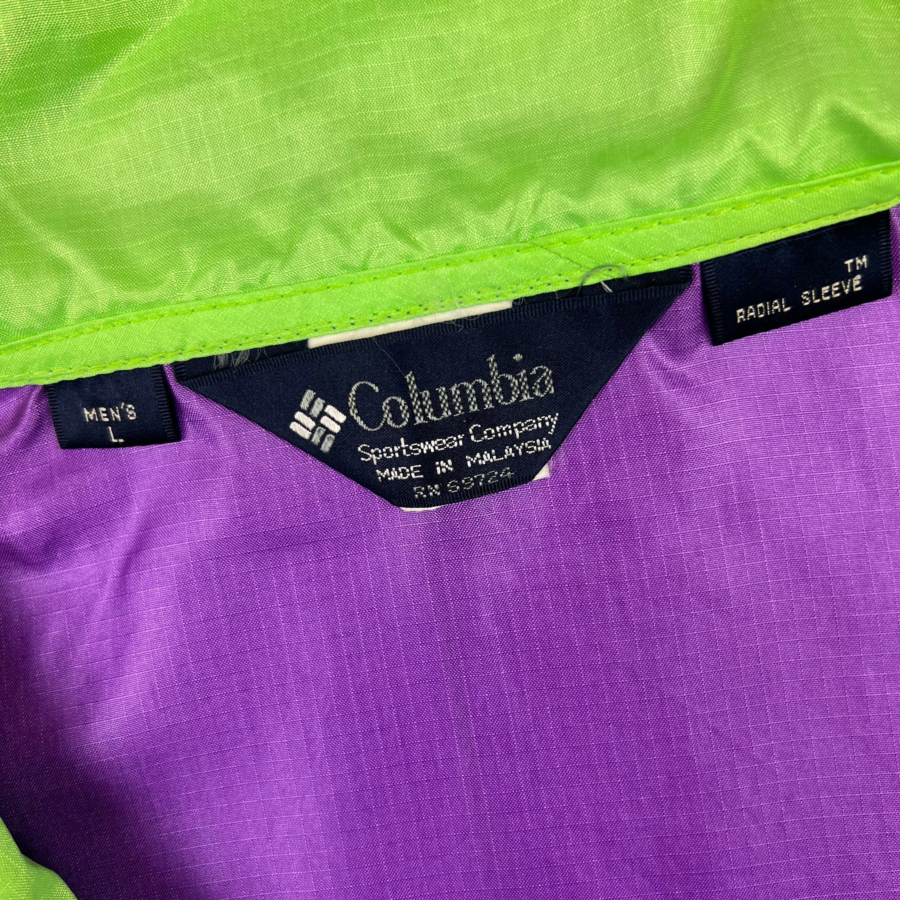 Vintage 90's Columbia Colourblock Windbreaker Jacket Purple Green