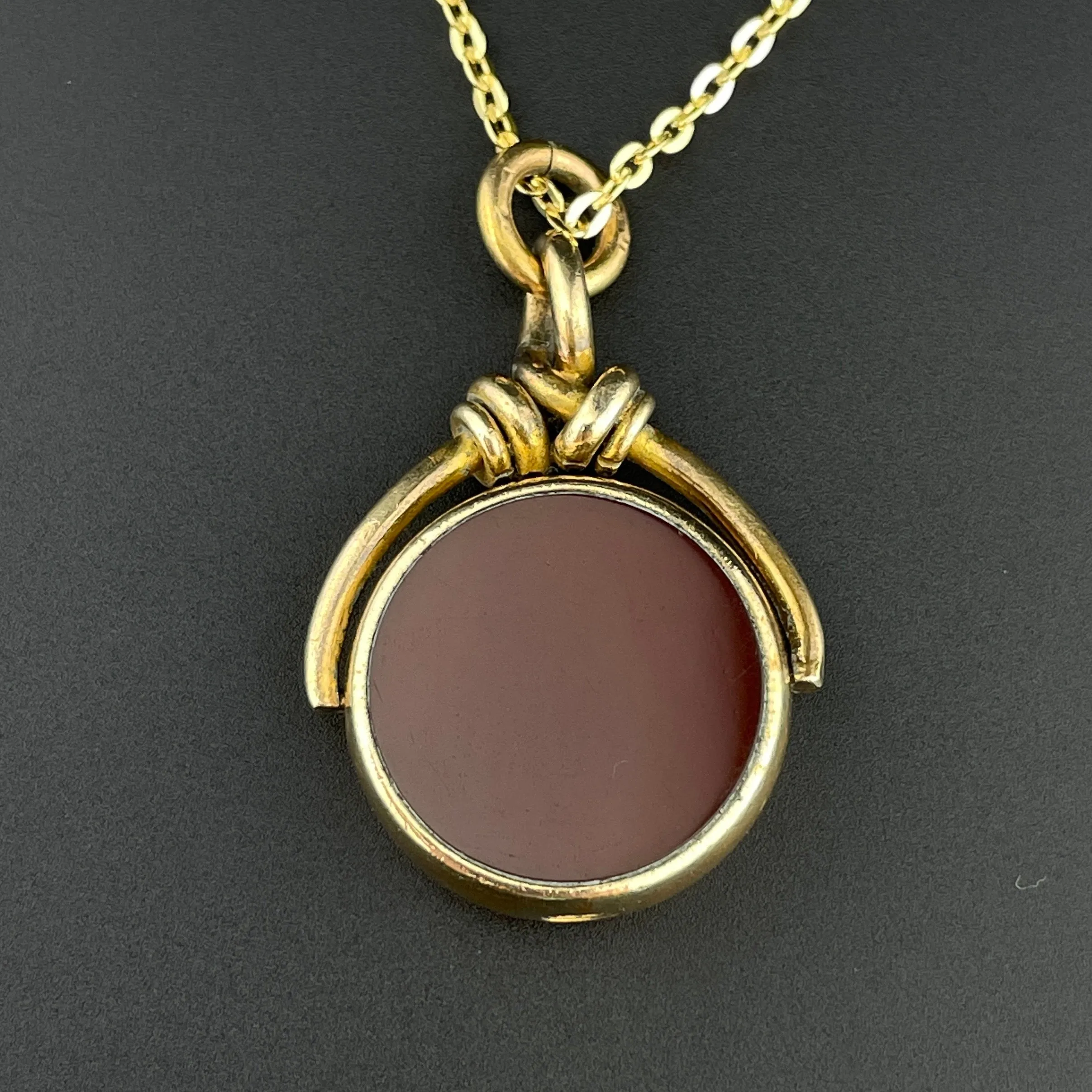 Vintage Bloodstone Carnelian Swivel Fob Pendant Necklace