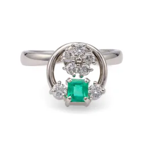 Vintage Emerald Diamond Platinum Spinner Ring