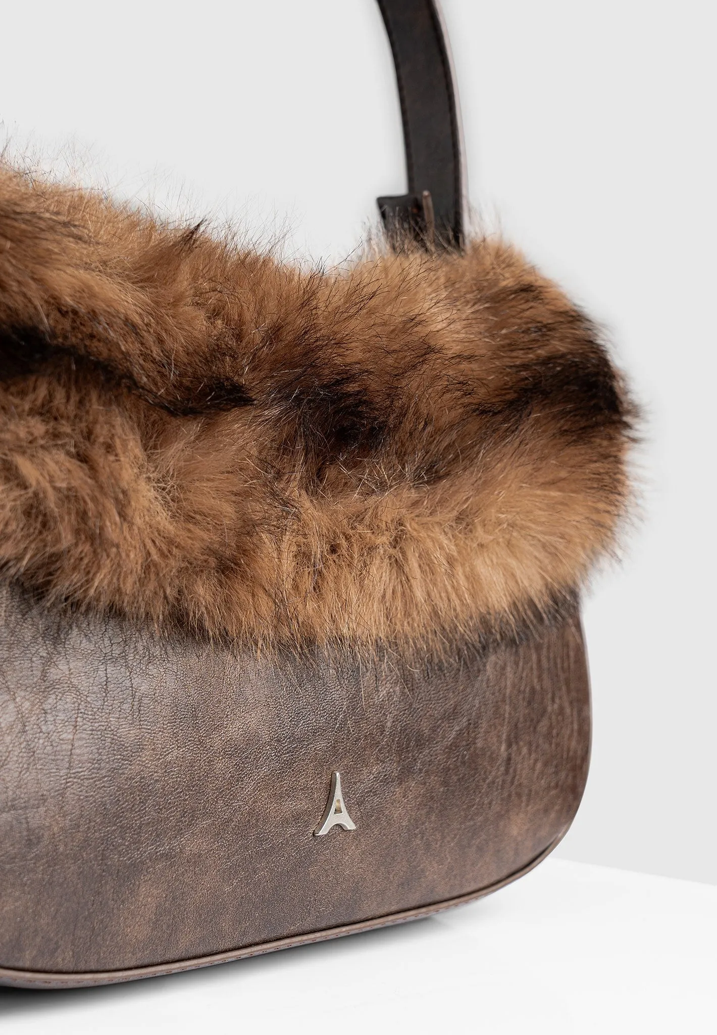 Vintage Leather and Fur Handbag - Brown