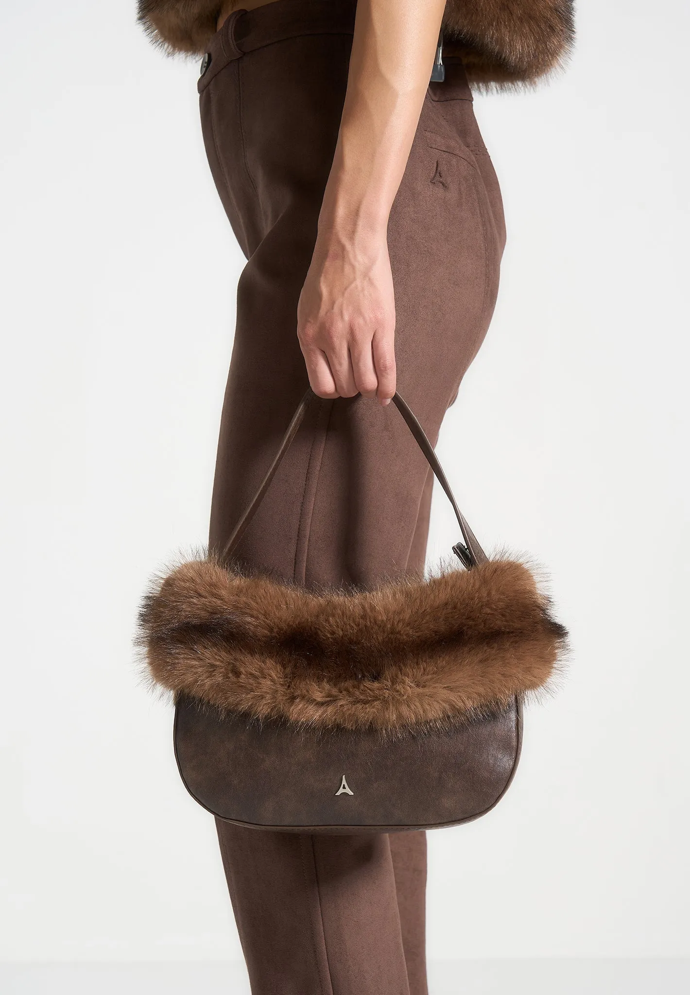 Vintage Leather and Fur Handbag - Brown