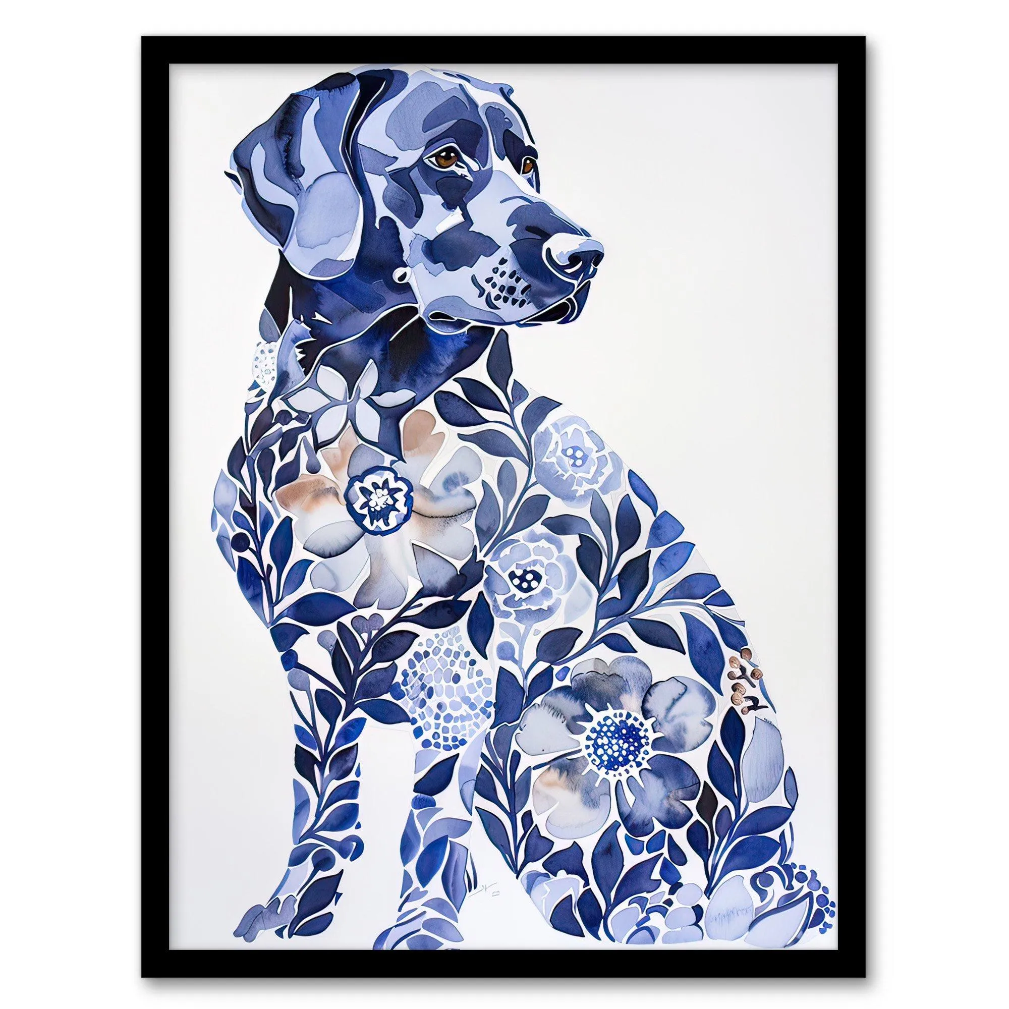 Wall Art & Pictures | Elegant Labrador Flower Pattern Fur Dog Lover Framed Wall Art | Artery8