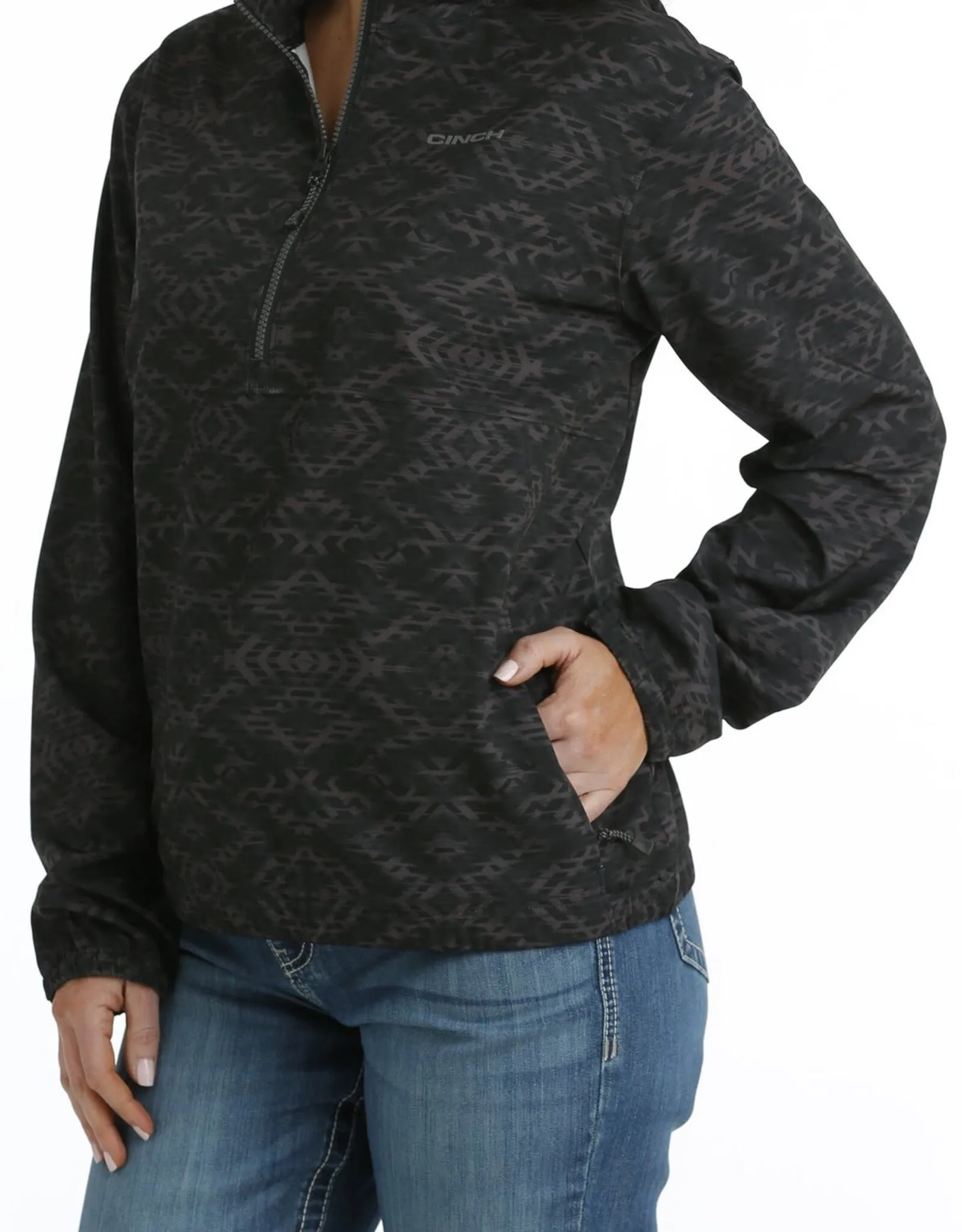 Womens Cinch Half Zip Pullover Black Windbreaker