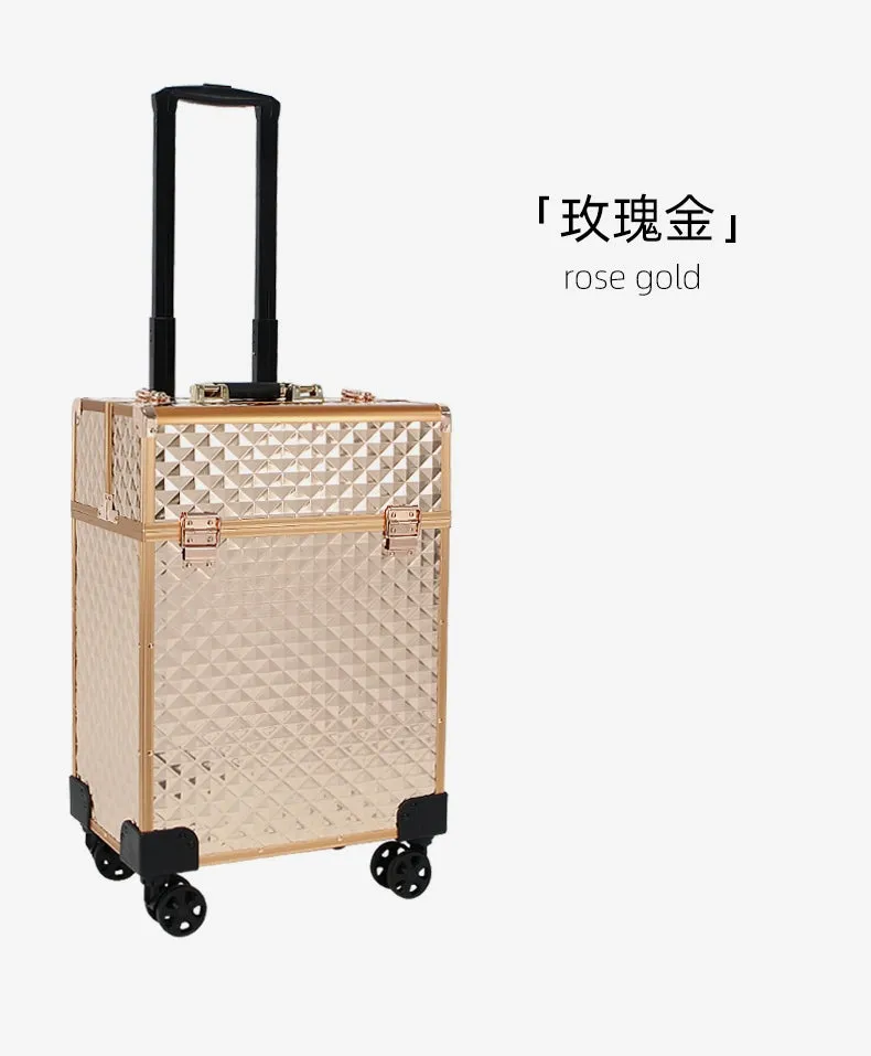 Women's Cosmetic Nail Makeup Professional Trolley Suitcase Organizer Bag