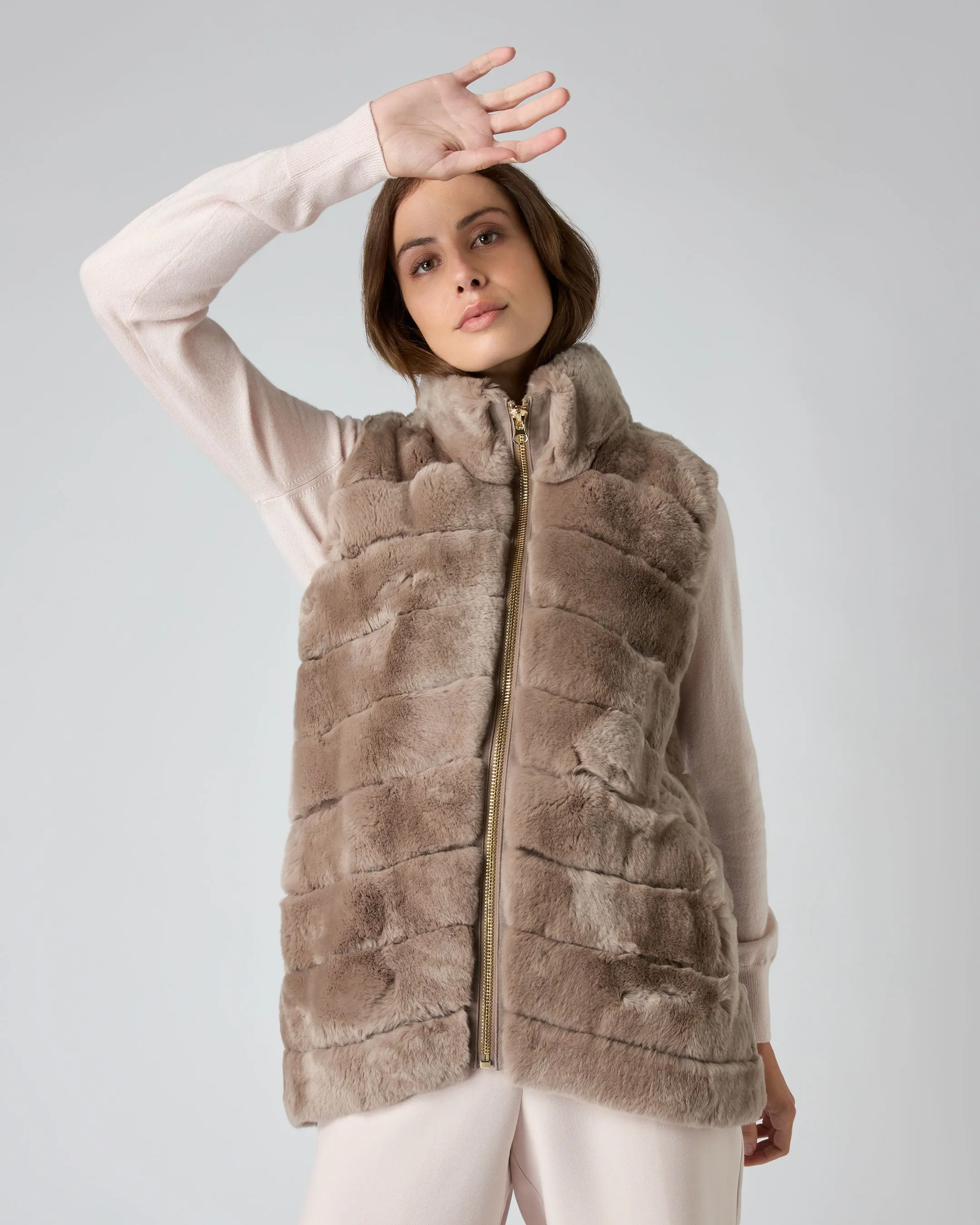 Women's Nova Fur Gilet Taupe Brown