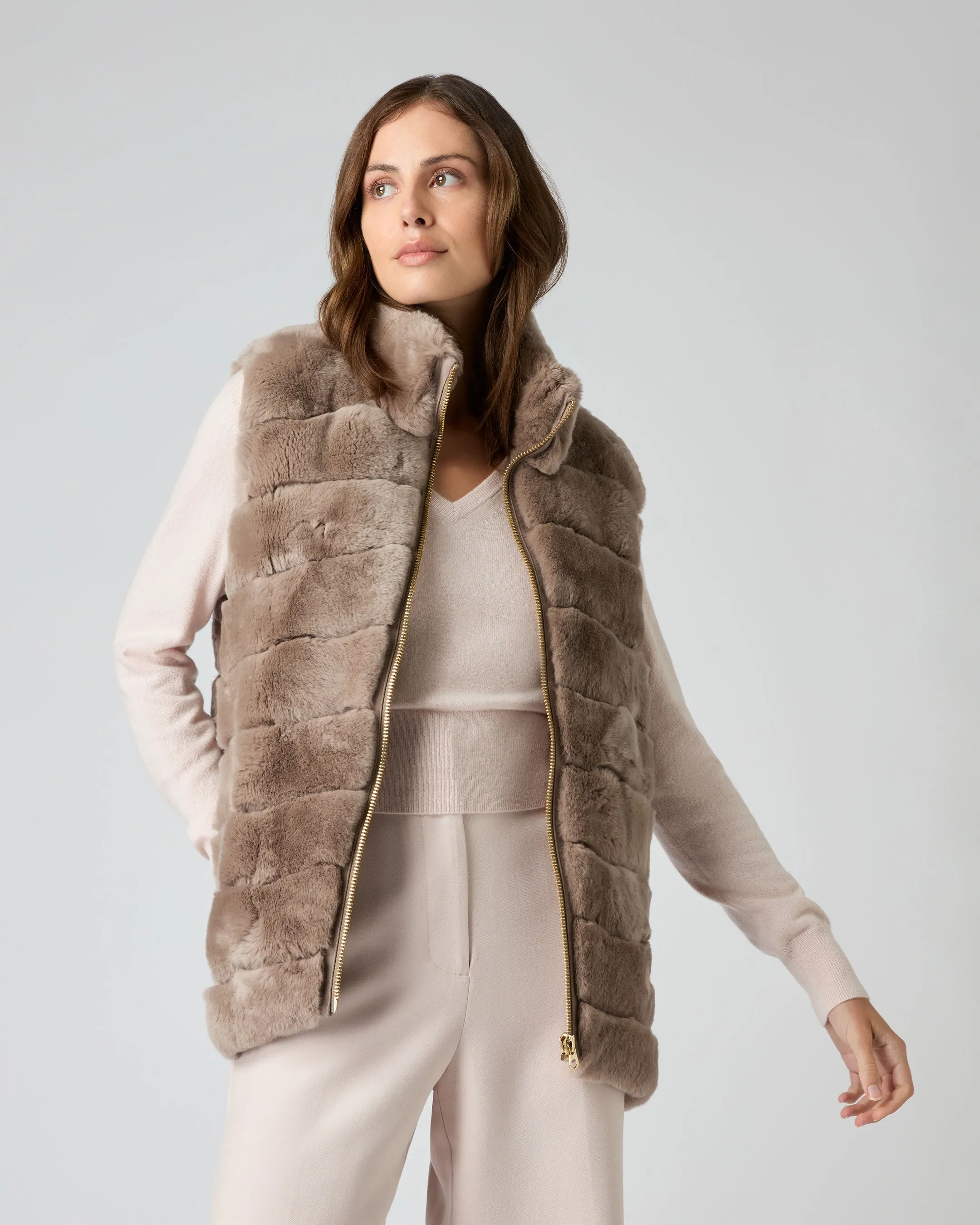 Women's Nova Fur Gilet Taupe Brown