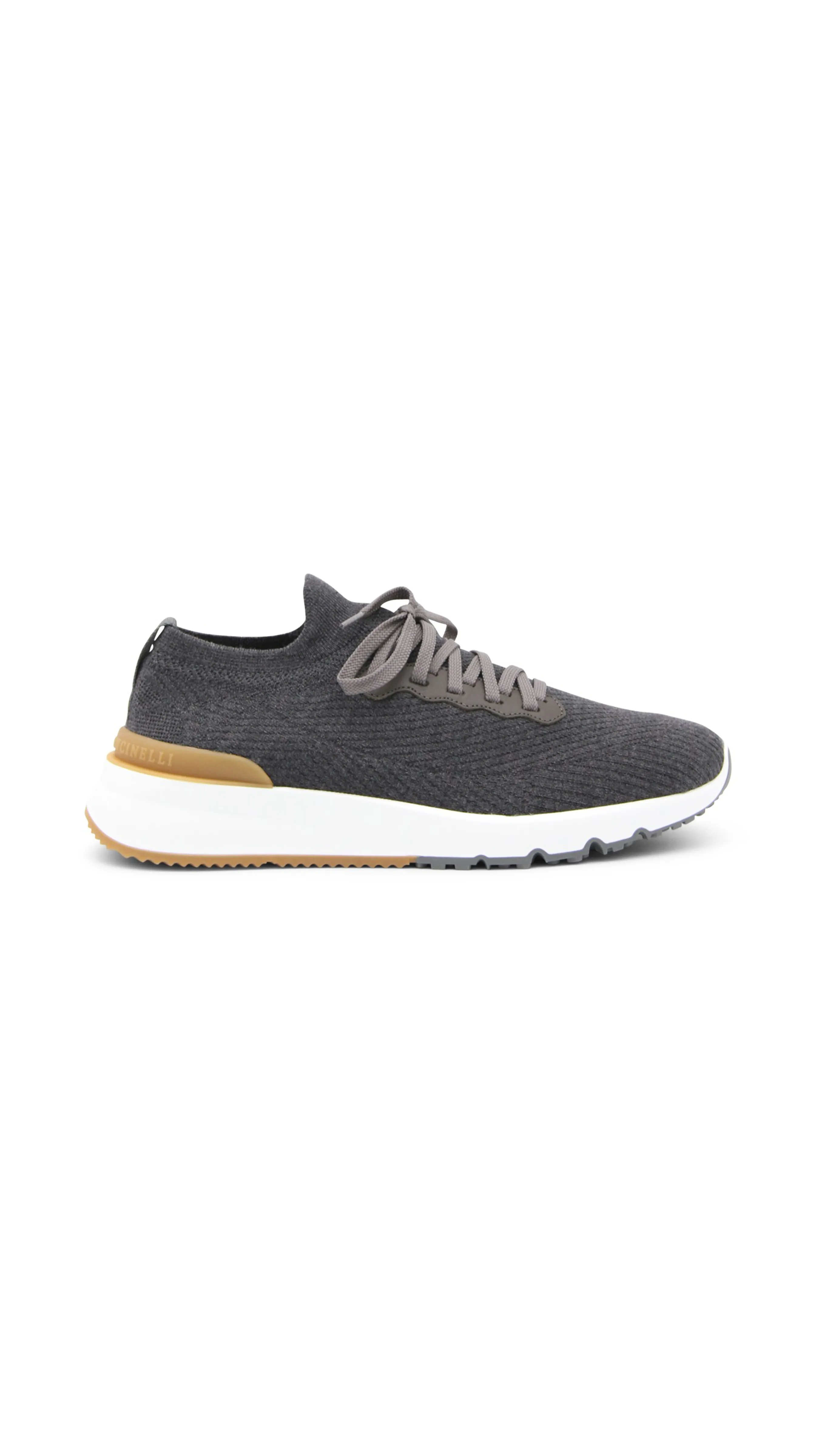 Wool Knit and Semi-Polished Calfskin Runners with Warm Inner Lining - Grey