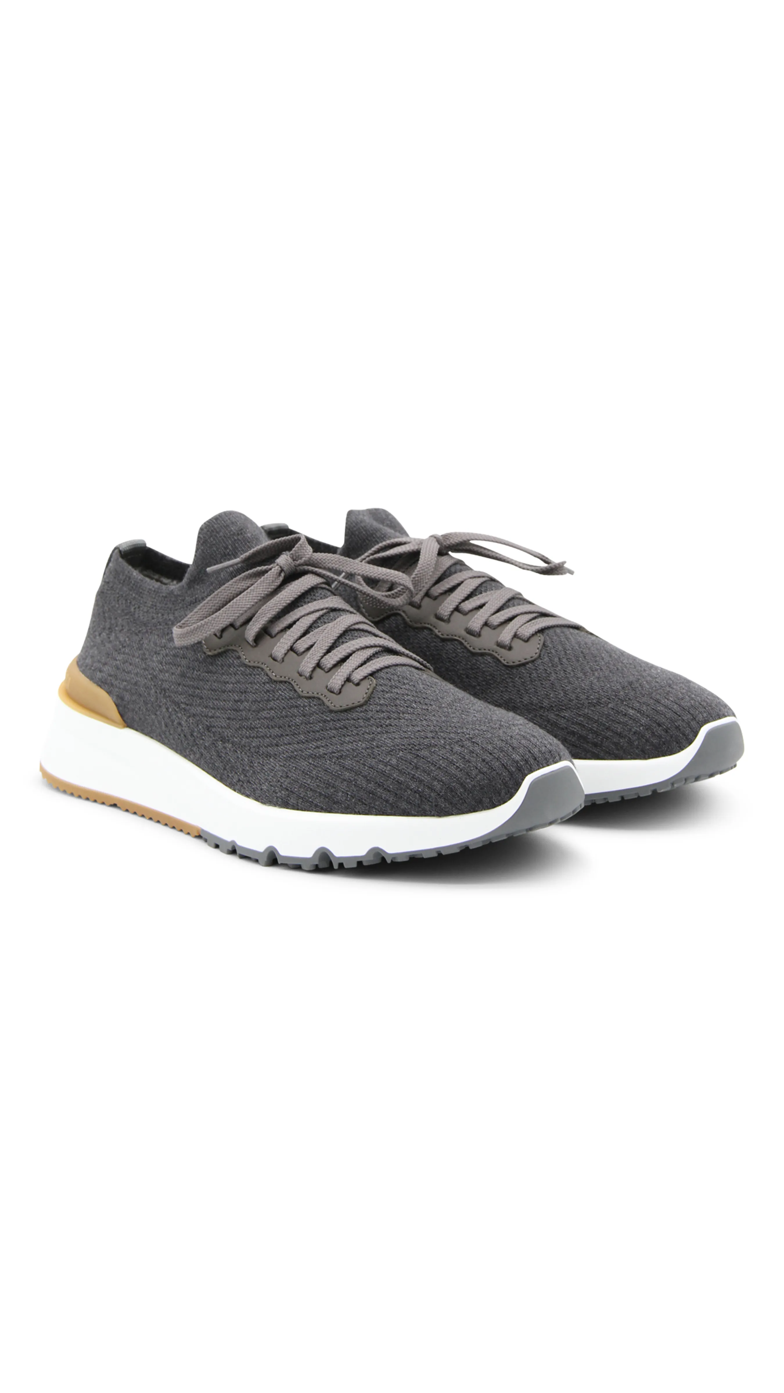 Wool Knit and Semi-Polished Calfskin Runners with Warm Inner Lining - Grey