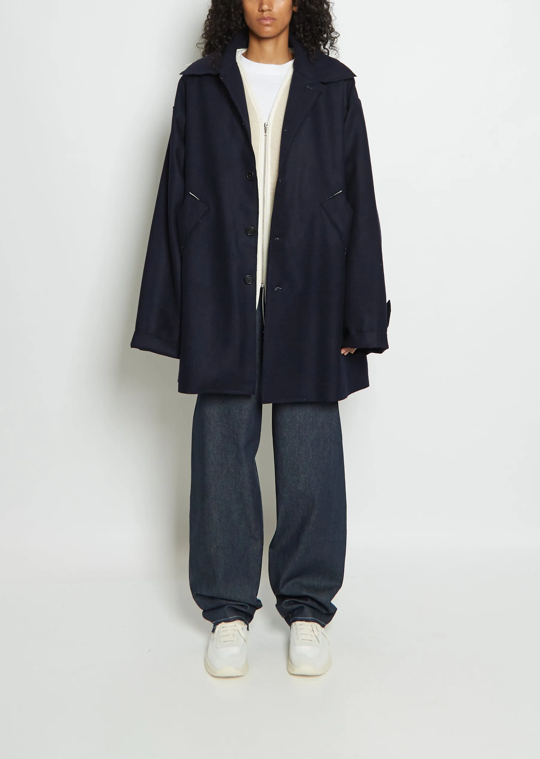 Wool XXL Mackintosh Jacket — Black Navy