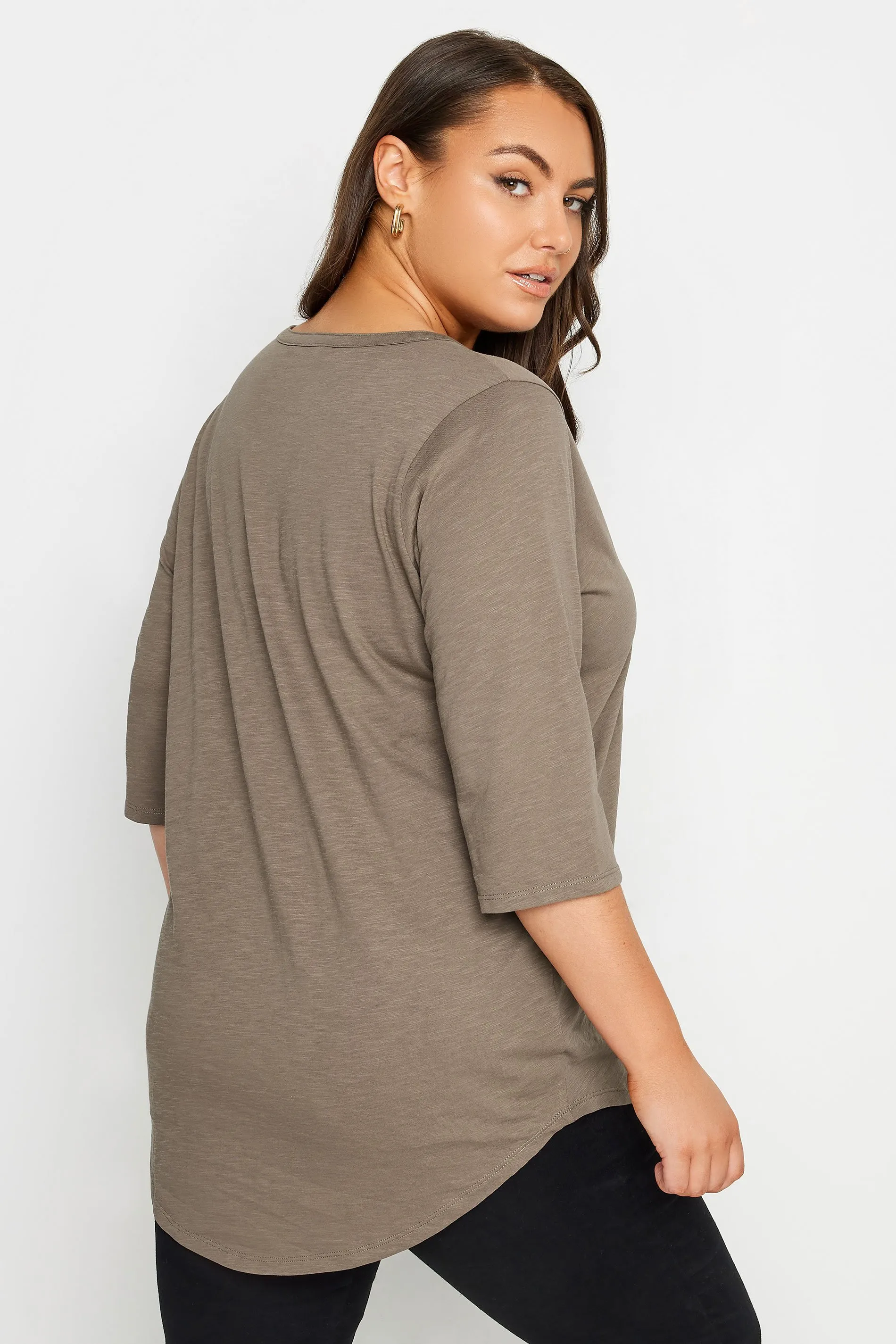 YOURS Curve Brown Pintuck Henley T-Shirt