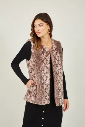 Yumi Pink Snake Print Faux Fur Gilet