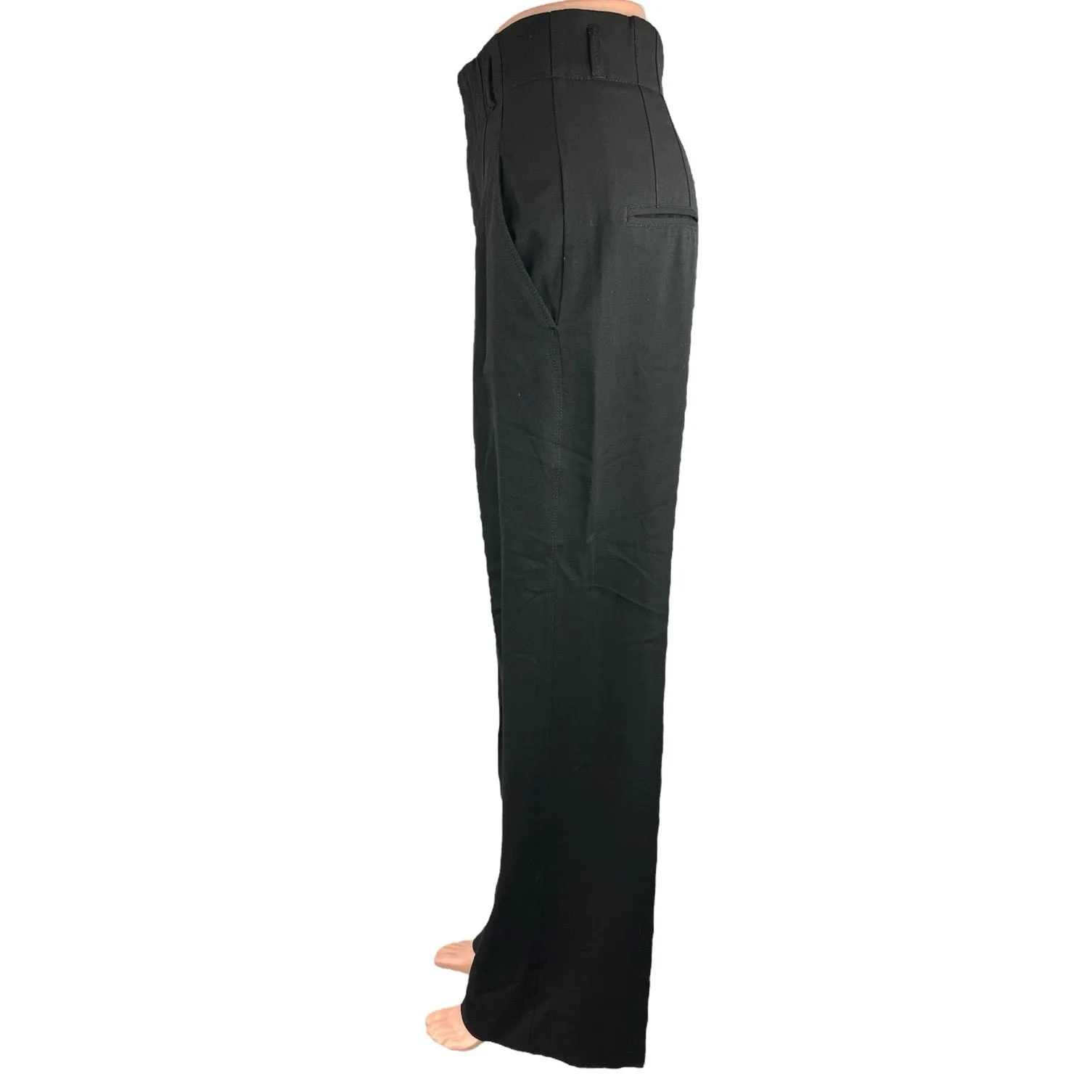 Zara Black High Rise Flat Front Straight Leg Ankle Trouser Dress Pants Size S