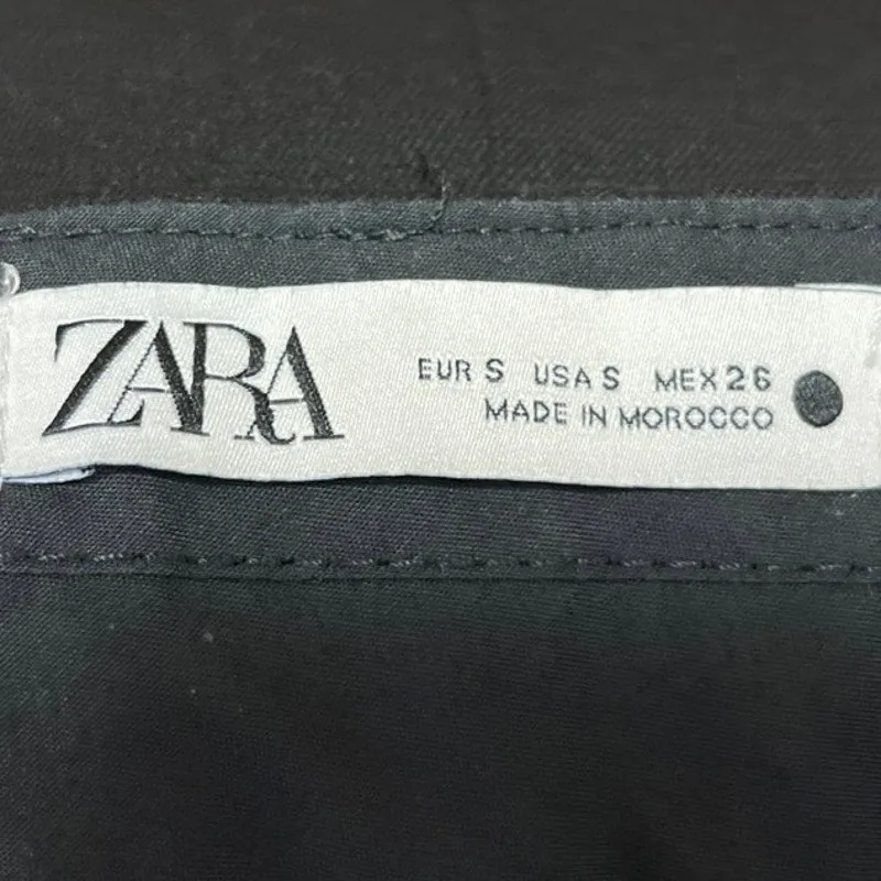 Zara Black High Rise Flat Front Straight Leg Ankle Trouser Dress Pants Size S