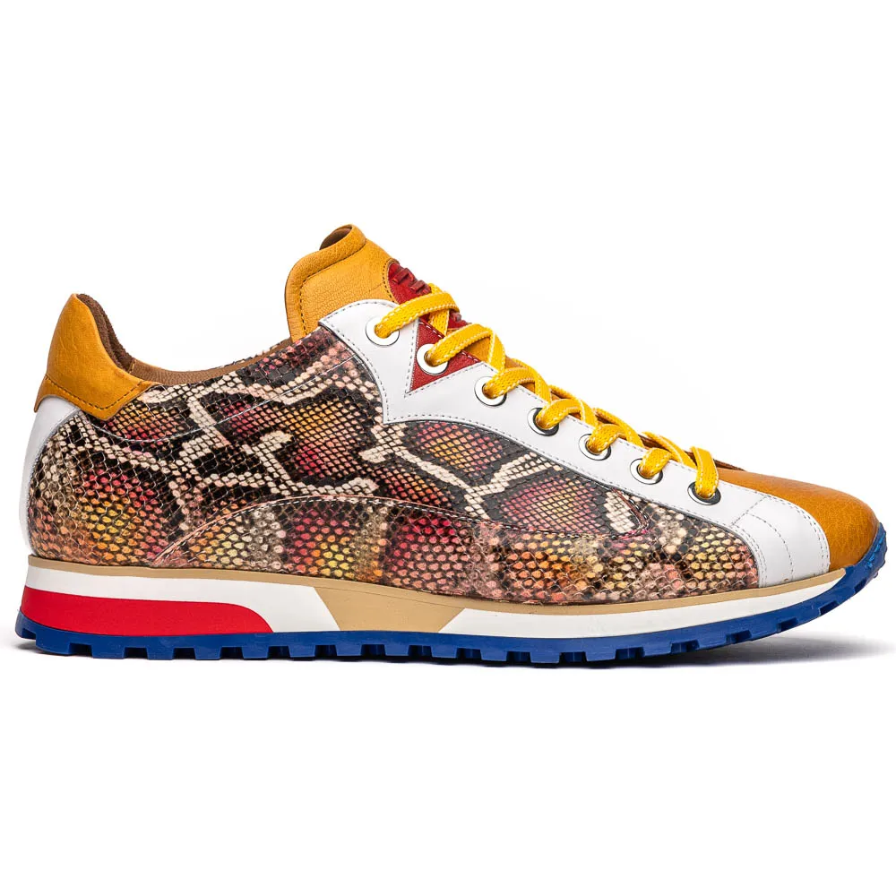 Zelli Geo Python Embossed Calfskin Sneakers Mustard / White