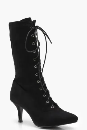 Zoe Lace Up Pointed Kitten Heel Shoe Boots